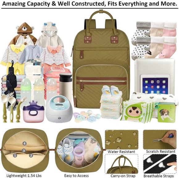 Diaper Bag Backpack Tote for Women Large Capacity, Baby Bag w Insulated Pockets - Picture 2 of 6